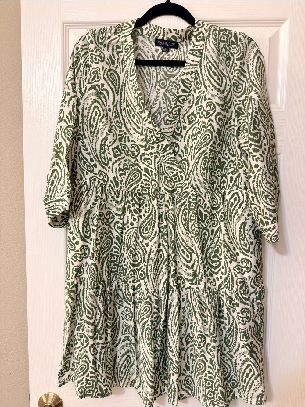 Rachel Zoe Women’s Green and Cream Patterned Coat L